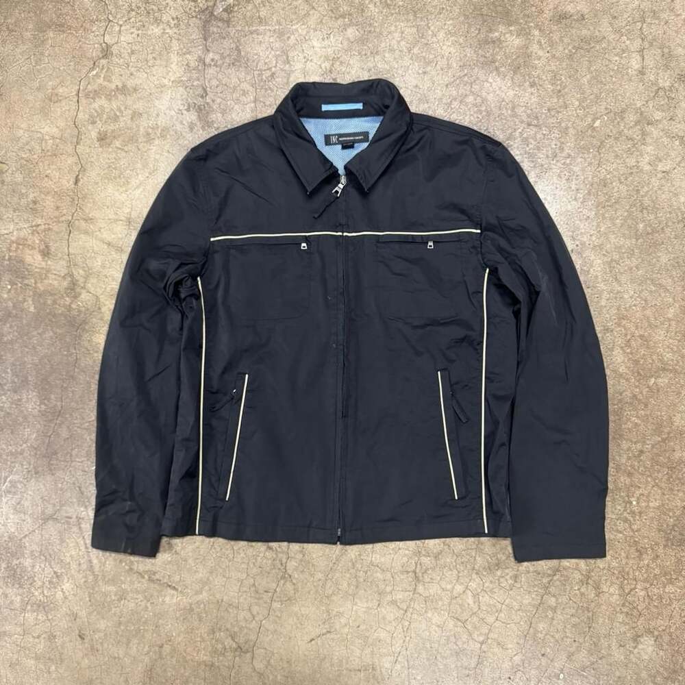 INC Black Striped Vintage Windbreaker Zip-Up Jacket